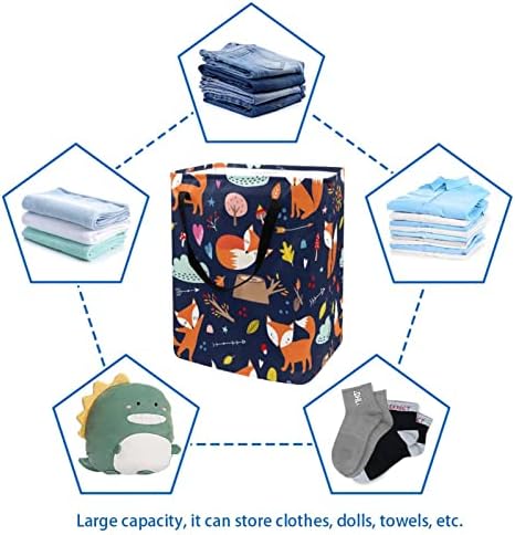 Tilki Mantar Orman Karikatür Hayvan Baskı Katlanabilir çamaşır Sepeti, 60L Su Geçirmez çamaşır sepetleri Çamaşır Kutusu