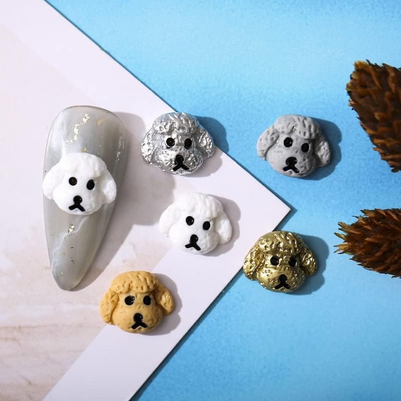 50 adet / paket Sevimli Kaniş Köpek 3D Küçük Altın Kıvırcık Beyaz Telefon Kılıfı Nail Art Dekorasyon Manikür DIY Aksesuarları