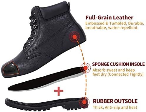 BOIWANMA Çelik Burunlu İş Güvenliği botları Erkekler için, Rahat Geniş iş ayakkabısı Dayanıklı Deri Kaymaz Yağa Dayanıklı