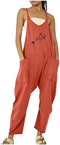 lcepcy kadın Yaz Kolsuz Tulumlar V Boyun Spagetti Kayışı Tulum Gevşek Fit Casual Uzun Pantolon Tulum Cepler ile