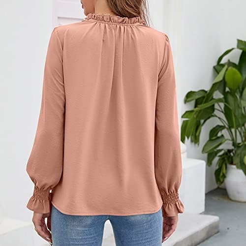 Ruzıyoog Kadınlar ıçin Uzun Kollu Üstleri İpli V Boyun Düz Renk Şifon Bluz fırfır etekli Gevşek Casual Tunik Tee Gömlek