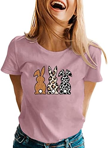 CGGMVCG Paskalya T Shirt Kadınlar için Sevimli Tavşan Yumurta Baskı Grafik Tees Casual Moda Paskalya Günü Gömlek Kadınlar