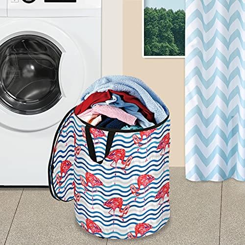 Flamingo Kuş Pop Up çamaşır sepeti kapaklı Katlanabilir Depolama Sepeti Katlanabilir çamaşır torbası Yurt Odası için