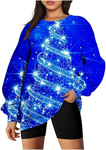 ticcoy Noel Boy Crewneck Tişörtü Kadınlar için Noel Baba Noel Ağacı Uzun Kollu Kazak Casual Bluz Tops