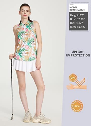 LastFor1 kadın Golf Gömlek Kolsuz Baskılı Kazak Yarım Zip Çiçek Tenis polo gömlekler Nem Esneklik Atletik Üstleri