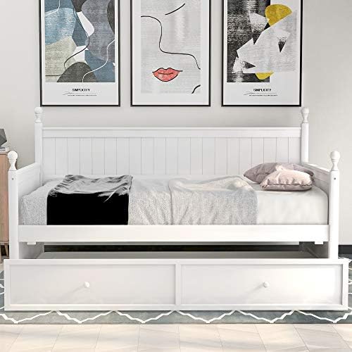 Trundle ile Harper & Bright Designs İkiz Boy Daybed, Ahşap İkiz Trundle Daybed Çerçeve, Oturma Odası için Çift Kullanımlı
