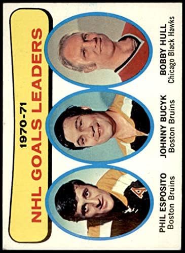 1971 Topps 1 Gol Liderleri Phil Esposito / Johnny Bucyk / Bobby Hull Chicago Bruins / Blackhawks (Hokey Kartı) VG