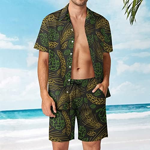Malt ve Koni Hop Desen erkek Hawaii Düğmeli Kısa Kollu Gömlek ve pantolon Yaz Plaj Kıyafetleri Gevşek Fit Eşofman