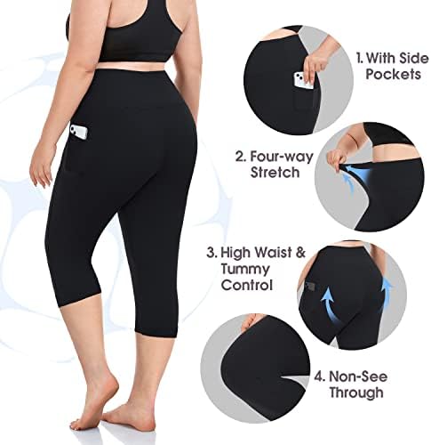 MOREFEEL Artı Boyutu Tayt Cepler ile Kadınlar için-Sıkı X-4XL Karın Kontrol Yüksek Bel Egzersiz Siyah Yoga Pantolon