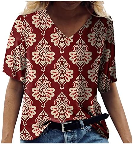 Kadın 2023 Yaz Rahat T-Shirt V Boyun Petal Kısa Kollu Üstleri Gevşek Rahat Bluz Artı Boyutu Hafif Üstleri