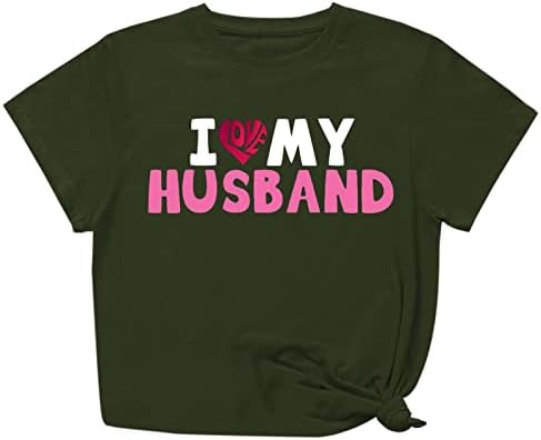 Kocamı Seviyorum Gömlek Kadın Sevgililer Günü T Shirt Sevimli Grafik Tee Casual Crewneck Kısa Kollu Üstleri Gevşek