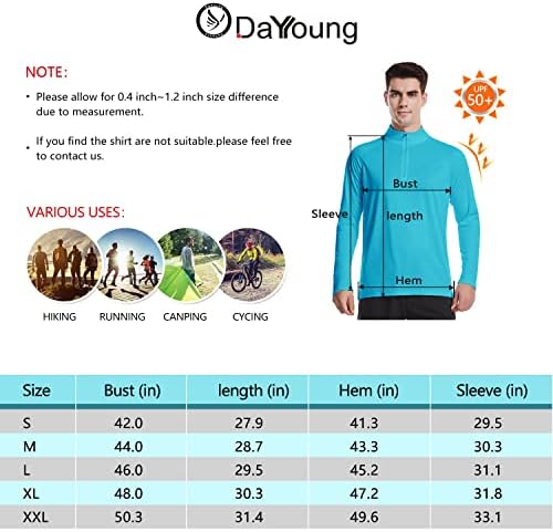 DAYOUNG Erkek Zip Kazak UPF 50 + Güneş Koruma Uzun Kollu Yürüyüş Balıkçılık Açık Havada Performans T-Shirt