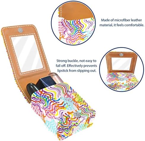 ORYUEKAN Ruj Kılıfı Ayna ile Sevimli Taşınabilir Makyaj Çantası kozmetik torbası, Renkli Çizgiler Dalga Dama tahtası