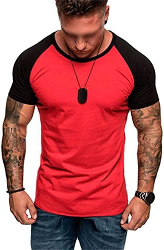 DGKaxıyaHM erkek Rahat Spor Renk Engelleme T-Shirt Ince Crewneck Kamuflaj Kontrast Gömlek Baggy Fit Splice Kısa Kollu