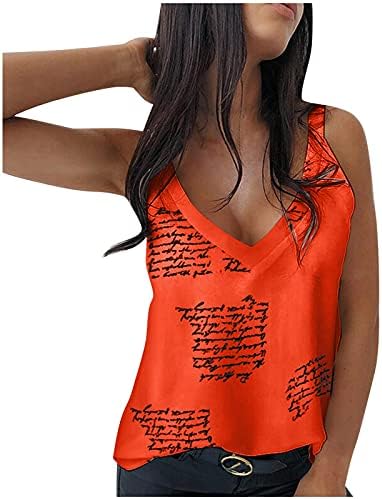 casual Tops Kadın Moda Seksi Kolsuz Yelek V Yaka Mektup Baskılı Üstleri şık Tee Yelek Tank Top Gömlek gotik giyim