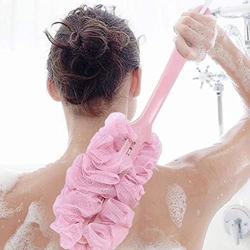 Veewon Uzun Saplı Banyo Fırçası Geri Scrubber Duş Vücut Fırçaları Sünger Asılı Yumuşak Örgü, Pembe