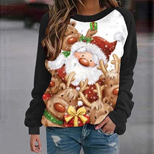 Bayan Casual Tops Noel 3D Baskılı Uzun Kollu T-Shirt Kazak Moda Yuvarlak Boyun Kazak Bluz Tops
