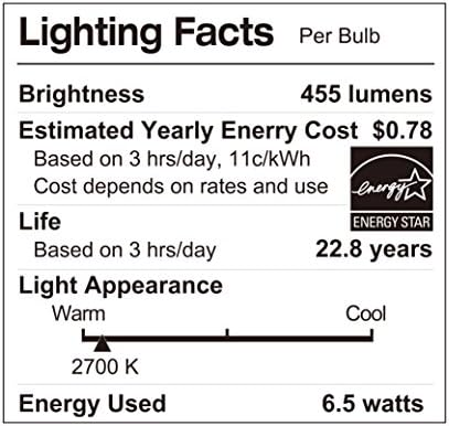 LUNO R20 Kısılabilir LED Ampul, 6,5 W (45W Eşdeğeri), 455 Lümen, 2700K (Yumuşak Beyaz), Orta Taban (E26), UL ve Enerji