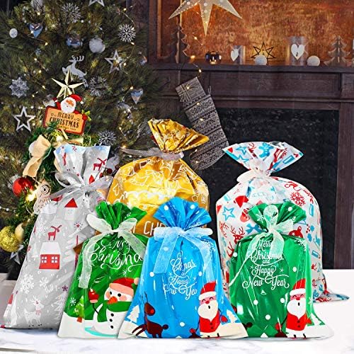 Noel Yıldız Ağacı Topper ışıklı 9 Altın Ağacı Topper ile 6 adet Noel hediye keseleri için Noel Ağacı Süsleri Süsler