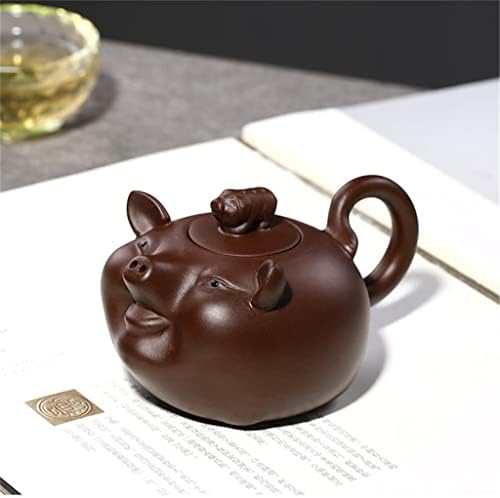 WALNUTA El Yapımı mor çamur domuz demlik yaratıcı seramik hayvan şekli demlik kung fu su ısıtıcısı çay seti (Renk: