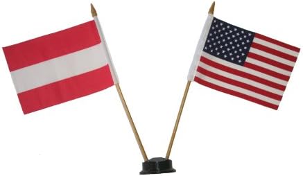 ABD ve Avusturya düz küçük 4 X 6 inç Mini çift kişilik ülke sopa bayrak afiş 10 inç plastik direk üzerinde siyah STAND