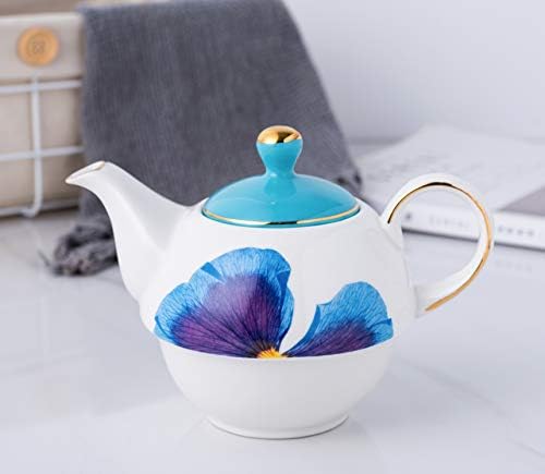 Jusalpha Mavi Petal Klasik Çaydanlık-Çay bardağı-fincan tabağı seti, Bir kişilik çay seti 07 (Mavi)