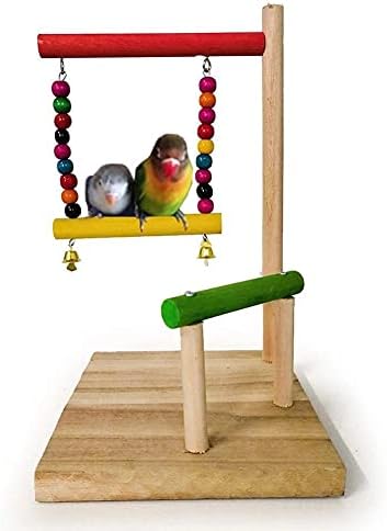 WZHSDKL Renkli Ahşap Papağan salıncaklı çan Oyuncak Kuş Levrek Standı Bar Boncuk evcil hayvan kafesi Dekor Oynayan