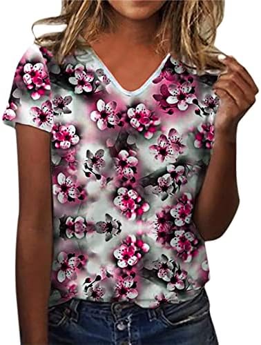 Yaz Bayan Kısa Kollu V Boyun Çiçek Baskılı Üst T Shirt Casual Gömlek Tee Tunik Bayan yazlık gömlek Kadınlar için