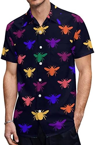 Uçan Böcek Kanatlı erkek Gömlek Kısa Kollu V Boyun Grafik Tees Düğmeli Plaj T Shirt