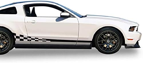 Çıkartma Vinil Yan Dalgalı Bitirme Şerit Kiti ile Uyumlu Ford Mustang 2004-2014 (Siyah)