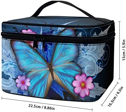 U tasarımlar İÇİN Kadın Makyaj Çantası Seyahat Kozmetik Çantası Mavi Kelebek Desen kozmetik kutusu makyaj fırçası