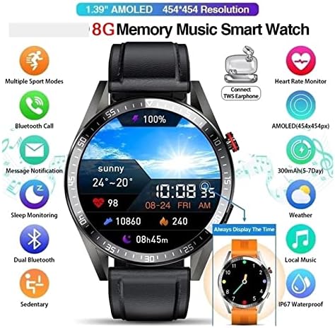 BYOKA 20 454 * 454 Ekran akıllı saat Erkekler Her Zaman Ekran Zaman Bluetooth Çağrı 8G Yerel Müzik Bağlantı TWS Smartwatch