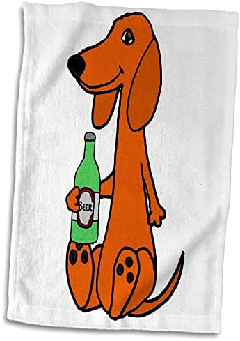 3dRose Komik Sevimli Kırmızı Dachshund Köpek İçme Bira Karikatür-Havlu (twl-275755-3)