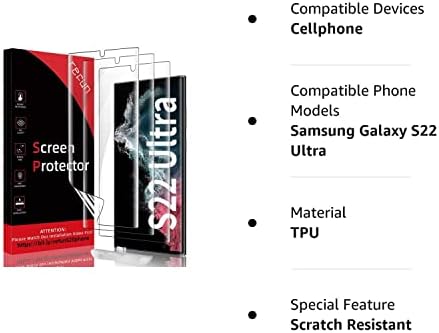 REFUN [3 PAKET] Ekran Koruyucu Samsung Galaxy S22 Ultra 5G 6.8 inç, Kurulumu kolay, Kabarcıksız, Kasa Dostu, Destek