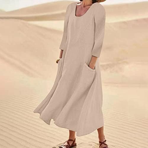 NOKMOPO Uzun Elbiseler Kadınlar için kadın Moda Rahat Düz Renk Kolsuz Pamuk Keten Cep Elbise
