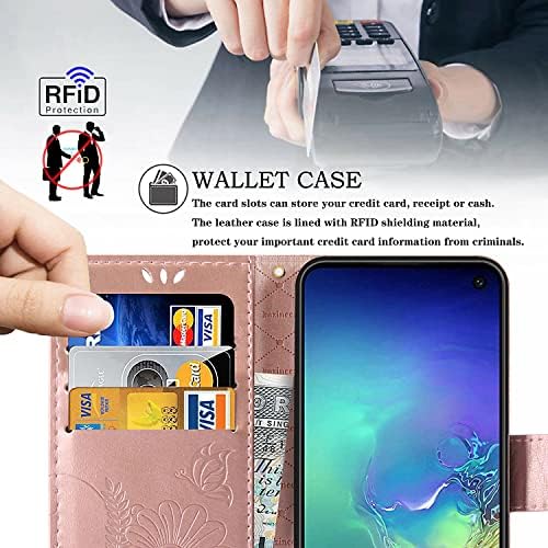 kazineer deri cüzdan Kapak telefon samsung kılıfı Galaxy S10e, RFID Engelleme kart tutucu Yuvaları (Gül Altın)
