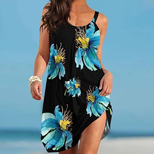 Oiumov Plaj Elbiseleri Kadınlar için Rahat Çiçek Elbise Sling Askı Kolsuz Sevimli Yaz Elbiseler Tankı Elbise Hawaiian