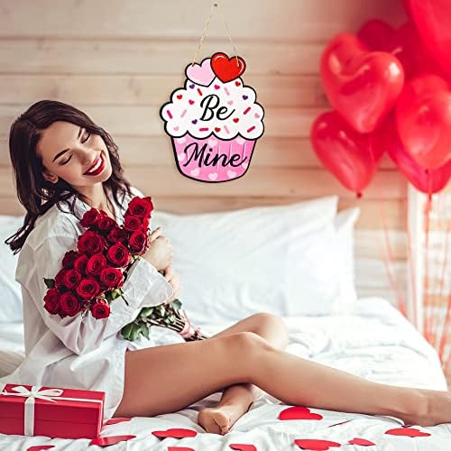 Sevgililer Günü Cupcake Ahşap Kapı İşareti, Sevgililer Ön Kapı Duvar Pencere Asılı Dekorasyon, Sevgililer Günün Kutlu