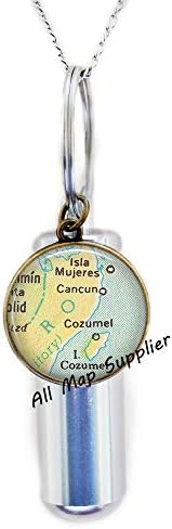 AllMapsupplier Moda Kremasyon Urn Kolye,Cancun/Cozumel harita Urn,Cancun harita Kremasyon Urn Kolye,Cozumel harita