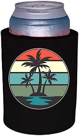 Retro Palmiye Ağaçları Kalın Köpük Can Coolie (2 Paket, Siyah)