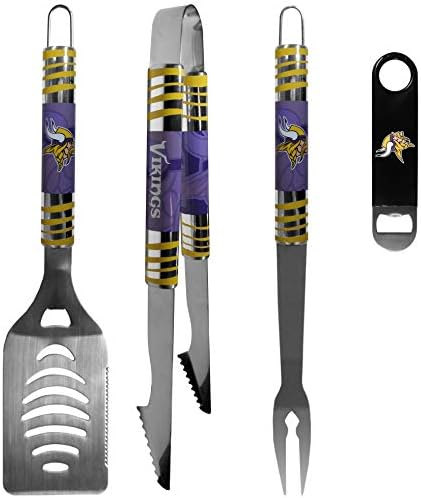 Siskiyou Spor NFL Minnesota Vikings Unisex 3 adet BARBEKÜ Seti ve Şişe Açacağı, Takım Renkleri, Bir Boyut