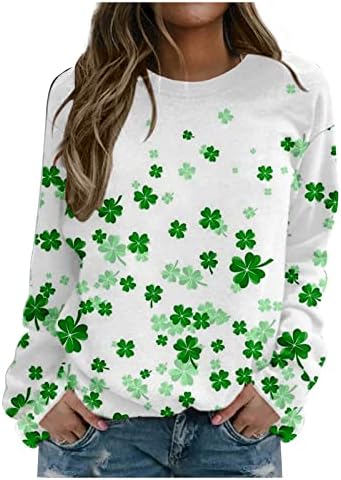 Oplxuo Bayan Aziz patrick Günü Yonca Baskı Tişörtü Casual Uzun Kollu Crewneck Tee Gömlek İrlandalı Yonca Kazak Tops