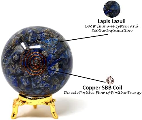 Aashita Kreasyonlar Lapis Lazuli Orgon Küre Topu Tutucu ile-Doğal Oyma 50-60mm