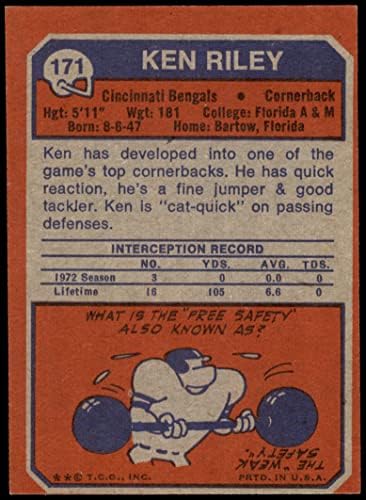 1973 Topps 171 Ken Riley Cincinnati Bengals (Futbol Kartı) - Bengals Florida A & M