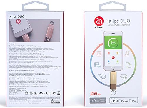 Adam Elements ıKlips Duo 【Apple MFİ Sertifikası Yıldırım / USB 3.1 Flash Sürücü 128GB】 Gül Altın ADRAD128GKLDRG, Açık