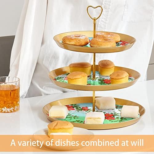 Altın Servis Tepsisi ile kek Standı, 3 Katmanlı Yuvarlak Cupcake Pasta Ekran Standı, Cupcake Tutucu Tatlı Ağacı Kulesi