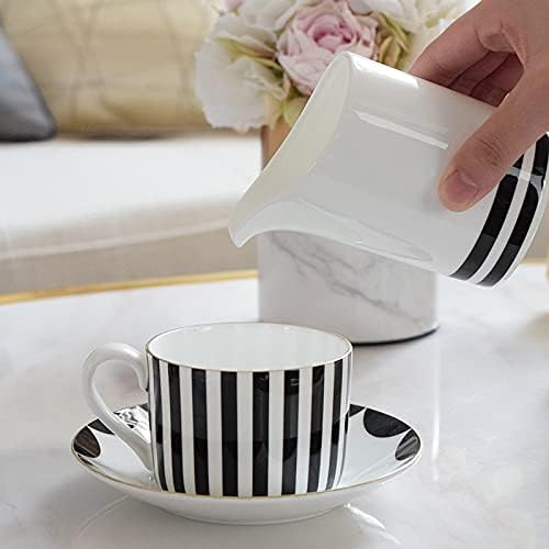 SHYPT Kahve Fincan Seti Kemik Çini Basit Siyah Beyaz Dikey Desen 6 Kişi Coffeeware Teaware şekerlik Kreması Kupa Tabağı