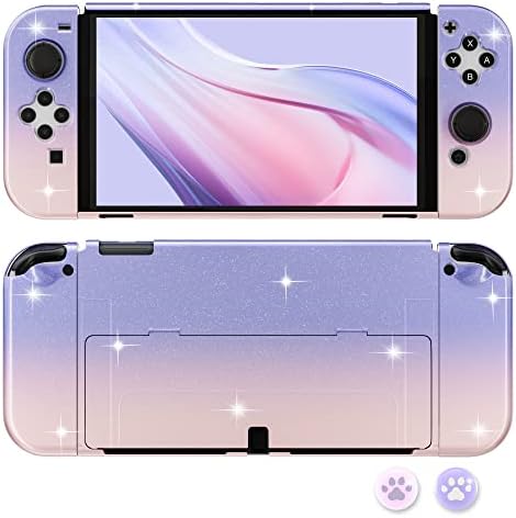 Nintendo Switch OLED ile Uyumlu RHOTALL Glitter Degrade Renk Kabuğu, Switch OLED için Sert Koruyucu Kılıf ve 2 Parlak