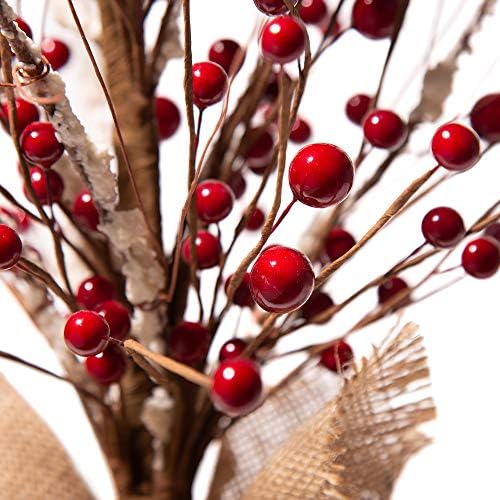 Glitzhome Noel Masa Ağacı Çuval Bezi Tabanı ile Centerpiece için Parti Festivali Ev Dekor, 16 H, Kırmızı Dut, JK62980