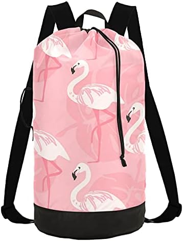 Pembe Flamingo İllüstrasyon omuz Askılı çamaşır torbası çamaşır sırt çantası İpli Kapatma Asılı Sepet Kamp Seyahat